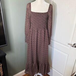 Betsy Johnson Floral Smocked Maxi Dress Long Sleeve Size Small